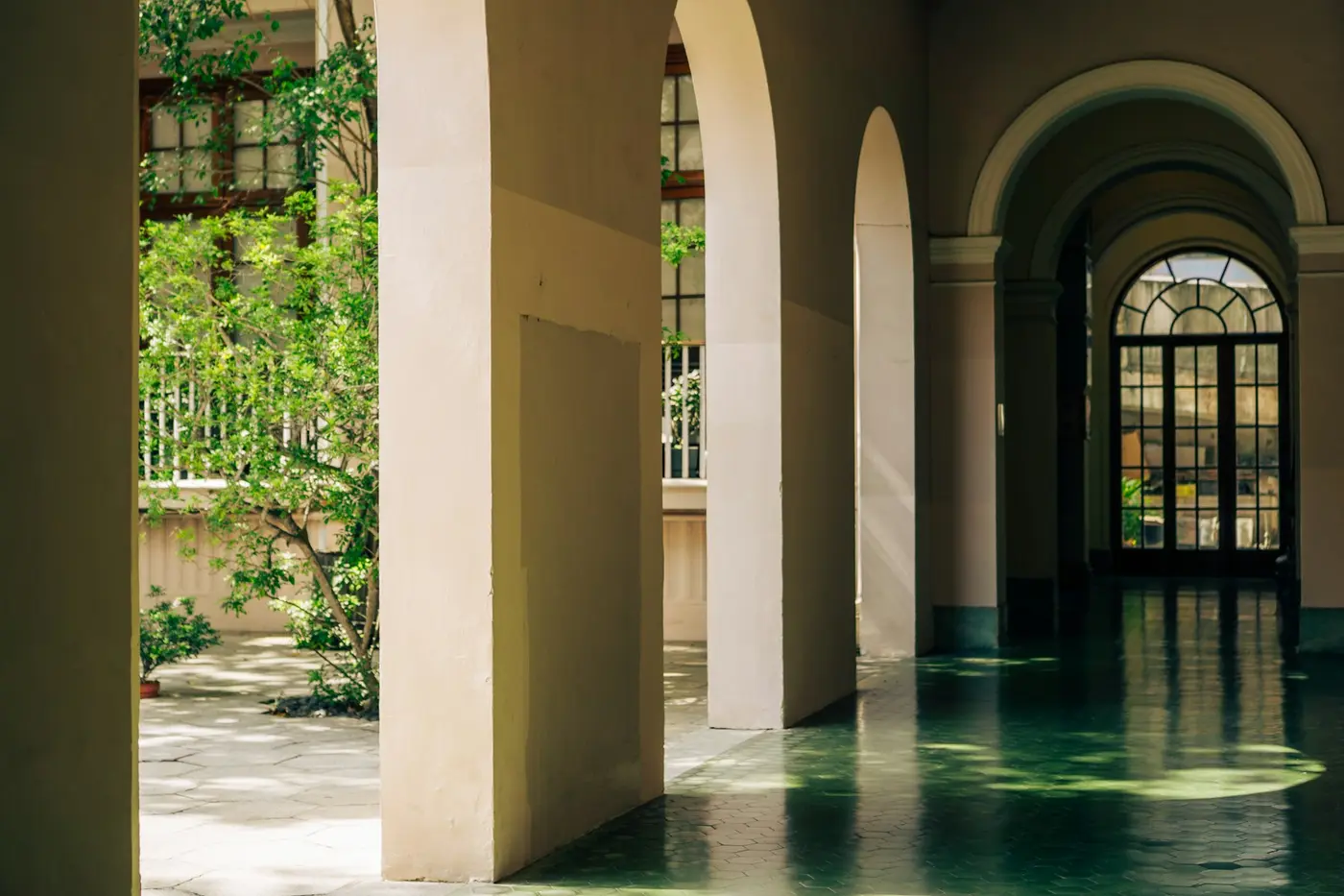 An arched colonnade at a Hong Kong university